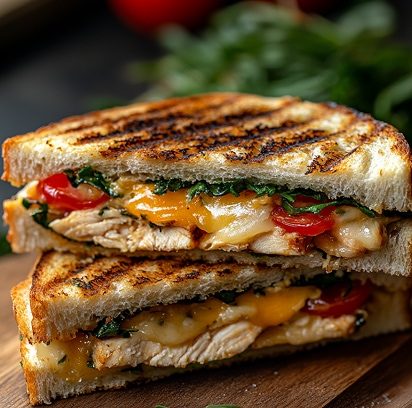 Panini ar grilētu vistu un kūpinātu sieru