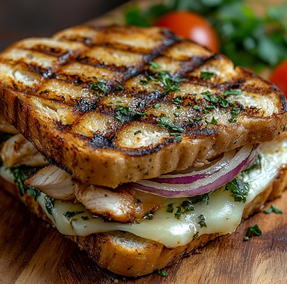 Panini ar grilētu vistu un kūpinātu sieru
